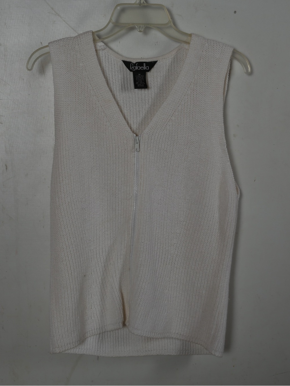 Rafaella Zip-Front Cream Knit Sleeveless Top